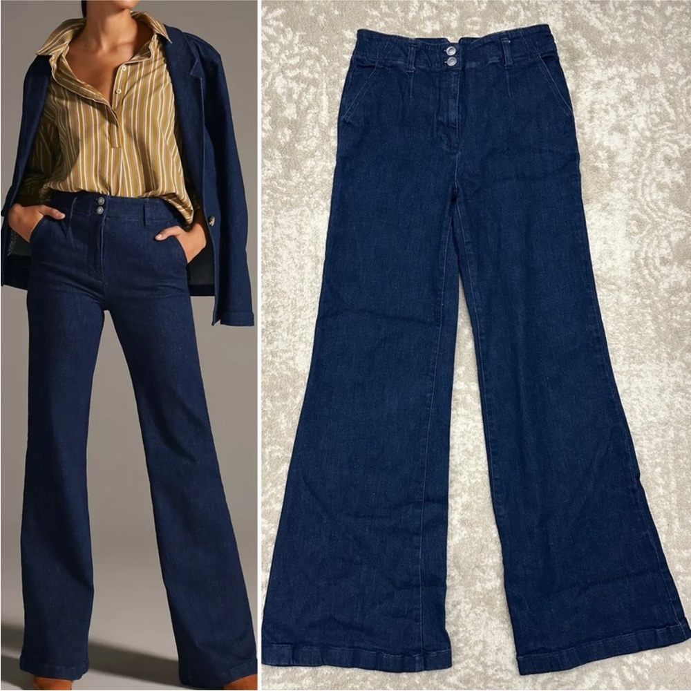Anthropologie Maeve Bohemian High Rise Tailored Flare Jeans Dark Wash size 27
